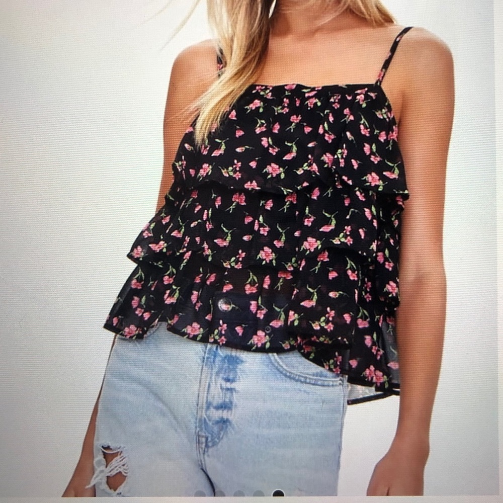 Forever 21 Floral Print Flounce Top